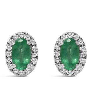 Haus of Brilliance 10K 5X3 Mm Oval Emerald And Diamond Halo Stud Earrings (I-J Colour, I1-I2 Clarity) - Green
