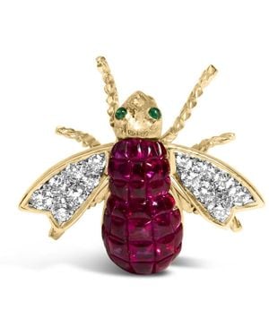 Haus of Brilliance 18K 3/8 Cttw Diamond And 6 3/4 Cttw Ruby Bumblebee Brooch Pin - Yellow