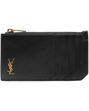 Saint Laurent Cassandre Zipped Leather Credit Card Case - Black
