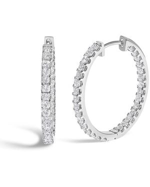Haus of Brilliance 14K 3.00 Cttw Princess Diamond Inside Out Elongated Hoop Earrings - Metallic