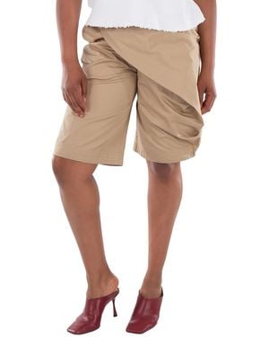 Loewe Logo Patch Pleated Cotton Shorts, Brand Size 36 (Us - Natural