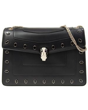 BVLGARI Serpenti Forever Embellished Shoulder Bag - Black
