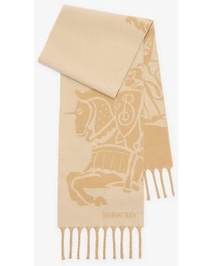 Burberry Reversible Ekd Wool Fringed Scarf - Natural