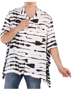 Burberry Cape Detail Short-Sleeve Watercolor Print Twill Shirt - White