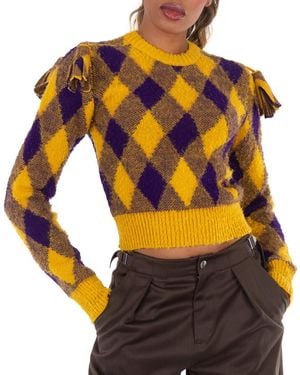 Burberry Wool Argyle Sweater With Check Pattern - Yellow