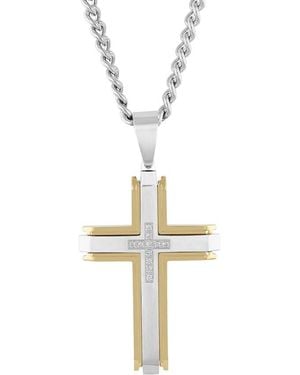 Robert Alton 1/10 Ctw Beveled Raised And Stainless Steel Cross Pendant With Diamonds - Metallic