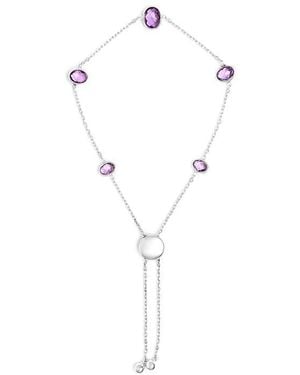 Haus of Brilliance 925 Sterling Bezel Set Amethyst 5 Station Adjustable Bolo Bracelet - White