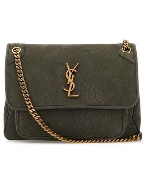 Saint Laurent Dark Suede Medium Niki Shoulder Bag Zincgrey Borse A Tracolla - Green