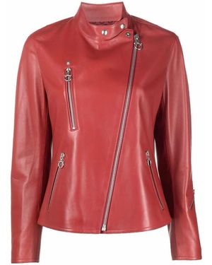 Ferragamo High-Neck Leather Jacket - Red