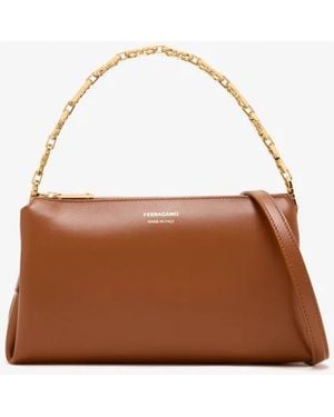 Ferragamo Gancini Calfskin Chain Mini Compact Bag - Brown