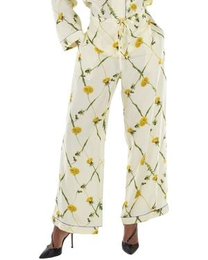 Burberry Drawstring Floral-Print Silk Trousers, Brand Size 6 (Us - Yellow