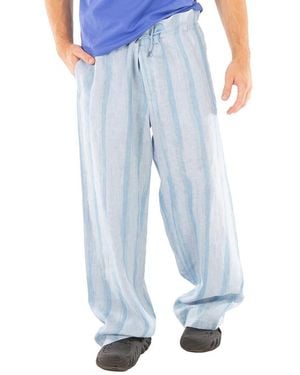 Emporio Armani Striped Print Llinen Drawstring Pants, Brand Size 48 (Waist - Blue