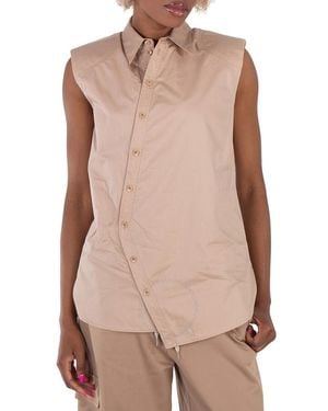 Tibi Sleeveless Poplin Shoulderpad Shirt - Brown