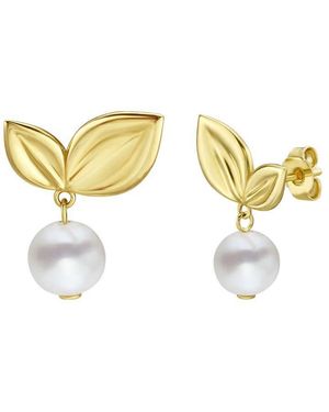 Tresorra 14K Cherry Leaf & Pearl Drop Stud Earrings - Metallic