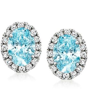 Brilliant Diamond 2.50 Carat Halo Oval Cut Lab Grown Diamond Stud Earrings - Blue
