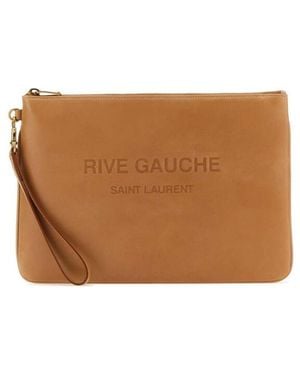 Saint Laurent Camel Leather Clutch - Brown