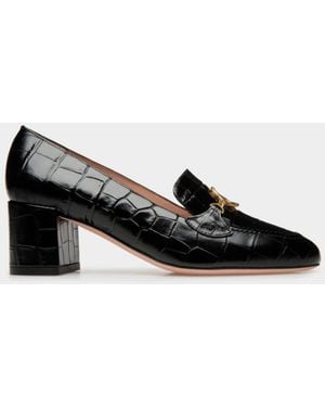 Bally Obrien 50 Croc-Embossed Leather Court Shoes, Brand Size 40 Us - Black