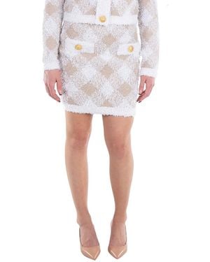 Balmain Check Pattern Ribbed Hem Mini Skirt, Brand Size 34 Us - White