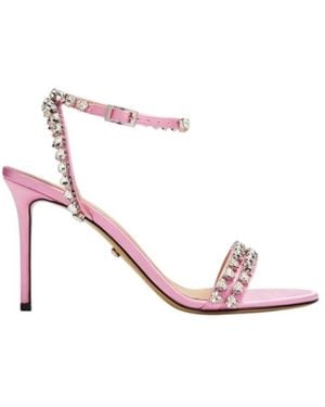 Mach & Mach Audrey 95 Crystal Heart Satin Sandals - Pink