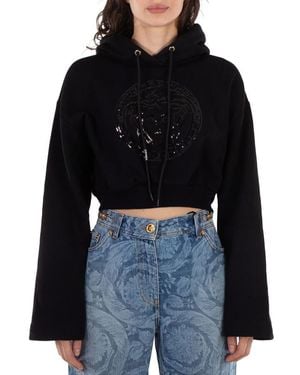 Versace Medusa Head-Embellished Cropped Hoodie - Black