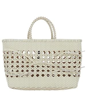 OSOI Biscuit Tote Handbag With Double Round Handles And Braided Design - Metallic