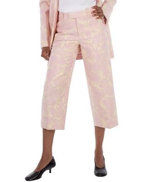 Burberry Rose Print Wool-Blend Trousers, Brand Size 4 Us - Pink