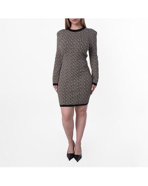 Balmain Jacquard Monogram Mini Dress, Brand Size 40 (Us - Grey