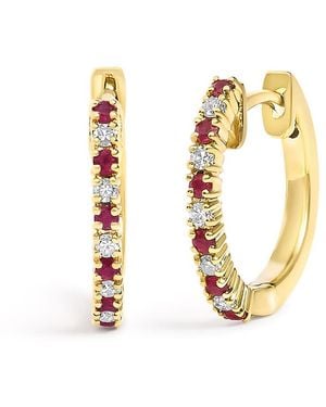 Haus of Brilliance 10K Alternating Diamond And Ruby Huggy Hoop Earrings (I-J Colour, I1-I2 Clarity) - Metallic