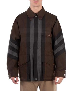 Burberry Dark Birch Check Cotton Blend Field Jacket, Brand Size 46 (Us - Brown