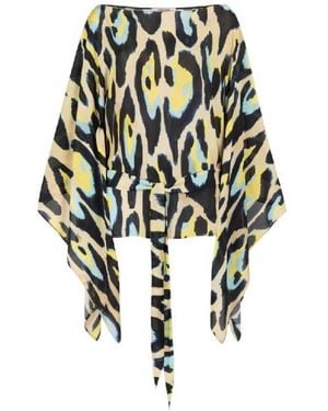 Roberto Cavalli Jaguar Print Kaftan Blouse, Brand Size 38 Us - Black
