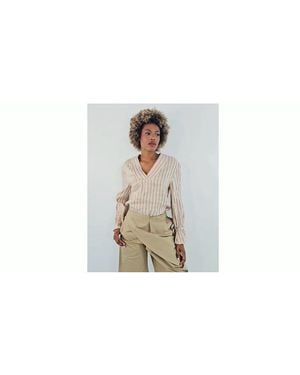 BENJAMIN BENMOYAL Ladies Stiped Linen V Collar Shirt - Multicolour