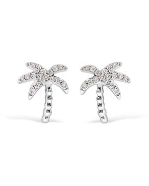 Haus of Brilliance 10K 1/10 Cttw Diamond Encrusted Palm Tree Stud Earrings (H-I Colour, I1-I2 Clarity) - Metallic