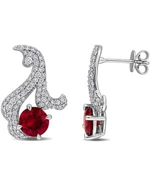 Created Forever 7/8Ct Tw Lab-Grown Diamond And 4 7/8Ct Tgw Garnet Earrings - White