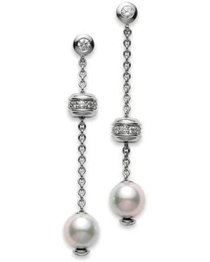 Mikimoto 18K Akoya Diamond 0.44Ct Pearl Earrings - Metallic