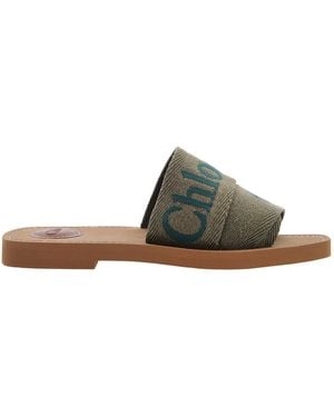 Chloé Woody Logo Flat Mules - Green