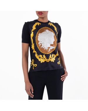 Versace Cameo Silk-Foulard Wool Knit Top, Brand Size 40 Us - Black