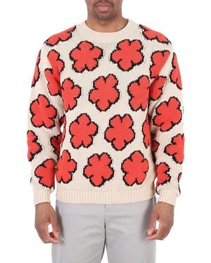 KENZO Ecru Boke Flower Cotton Jumper - Red
