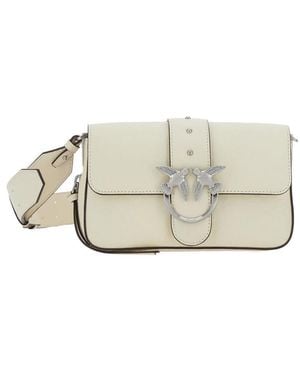 Pinko Love One Mini Crossbody Bag With Love Birds Buckle And Adjustable Shoulder Strap - Natural