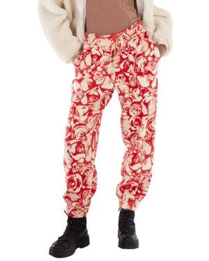 Burberry All Over Rose Print Wool Jogging Trousers - Red