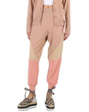 Stella McCartney Ladies Colourblock Tonal Mix Panelled Wool Track Trousers - Natural