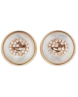 Gucci Interlocking Diamond Mother Of Pearl Stud Earrings - White