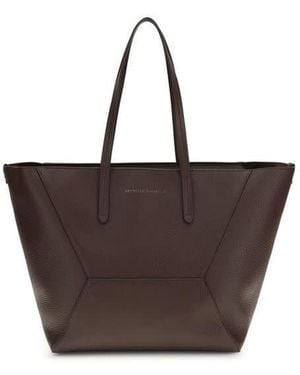 Brunello Cucinelli Hammered Calf Leather Tote Bag - Brown