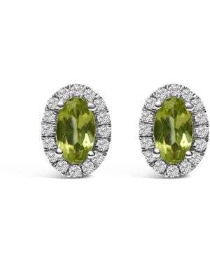 Haus of Brilliance 10K 5X3 Mm Oval Peridot And Diamond Halo Stud Earrings (I-J Colour, I1-I2 Clarity) - Green