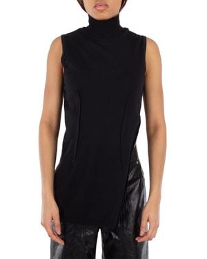 MM6 by Maison Margiela Asymmetric Turtleneck Sleeveless Top - Black