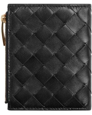 Bottega Veneta Small Bi-Fold Intrecciato Leather Wallet - Black