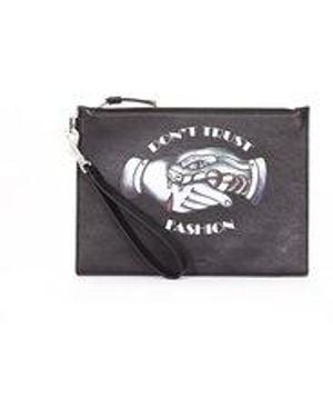 Roberto Cavalli Logo Print Leather Wristlet Pouch - Grey