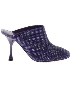 Bottega Veneta Crystal-Embellished Round-Toe Mules - Blue