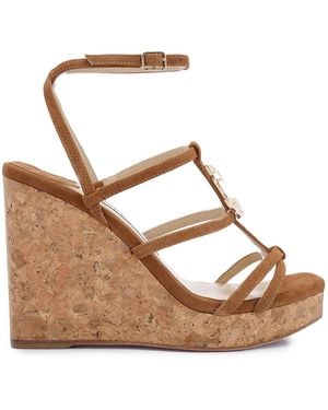 Jimmy Choo Ladies Cuoio Suede Jc Emblem 110 Wedges - Brown