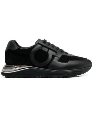 Ferragamo Gancini-Patch Lace-Up Trainers - Black