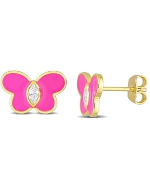 Amour 1/4 Ct Tgw Created Sapphire Butterfly Enamel Stud Earrings - Pink
